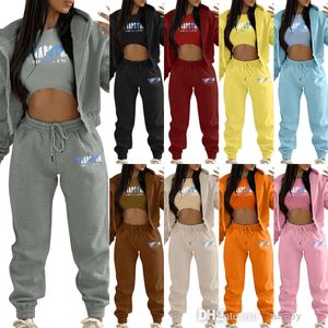 Designer Tracksuit Women Sportswear Sweatsuits Clothes Fall Winter Three Piece Set Letter Printed Vest Fleece Long Sleeve Hooded Hoodie And Pants Casual Sets