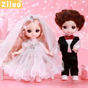 Dolls 17cm BJD Bride Groom for Girls Toys Gift 112 Fashion Doll Wedding Clothes 13 Moveable Joints Pretend Play Toy 3D Eye 230427