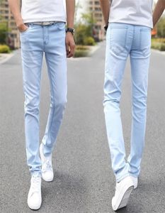 Men039s Jeans Mężczyźni rozciągają chudą męską markę marki super elastyczne proste spodnie Slim Fit Fashion Sky Blue 2210184835463