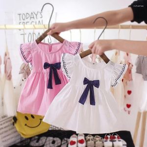 Kız elbiseler 2-6 yaşındaki elbise moda rahat çocuk giyim yaz ince kızlar kısa kollu çocuklar kızlar için yay etek