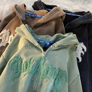 Men's Hoodies Sweatshirts Y2K Letter Embroidered Women Hoodies Harajuku Zip Up Oversized Sweatshirt Autumn Winter Long Sleeve Loose Hooded Jacket Coatszln231128