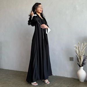 Ubranie etniczne muzułmańskie jesień zima otwarta kimono abaya dla kobiet Jalabiyat Czarno -biały kontrast kolor marokańska turecka afrykańska szata