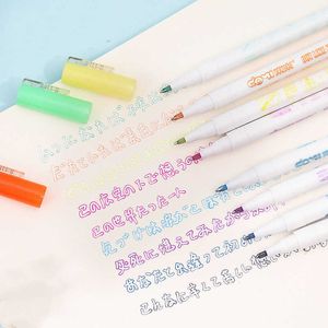 12pcsWatercolor Brush s 1 Piece Cartoon Kawaii Japanese Double Colors Graffiti Children Hand Drawing Marker Pen Office Stationery Birthday Gift P230427