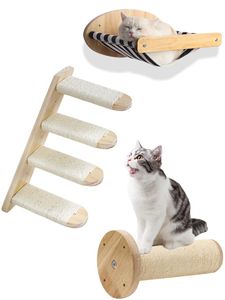 Scratchers 1pc väggmonterad kattmöbler trä katthyllor sänker för väggkattsteg stege säng aktivitet träd klättring struktur modern
