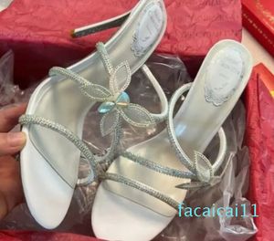 Berömda sommarblommor kvinnliga sandaler skor med båge Renescaovilla fjäril kristallförmärkt hög klackar fest bröllop glitter ensam dam pumpar