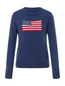Kvinnors tröjor kvinnliga pollover tröja kvinnor kausal amerika flagga mjuk topp höst vinter stickad lång ärm 231128
