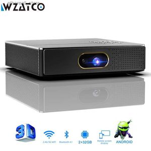 Projektörler WZATCO 3D Projektör 4K 5G WiFi S5 DLP Ev sineması için akıllı android Full HD 1080p Video Lazer Taşınabilir Mini ProYektör Q231128