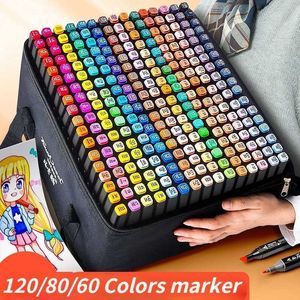 12PCSWATERCOLOR PENS 12-120 PCS Yetişkin Çocuklar İçin Alkol Tabanlı Sanat Seti Çift Tip Boyama Çizim Kalıcı Fırça S sanatçıları Marker P230427