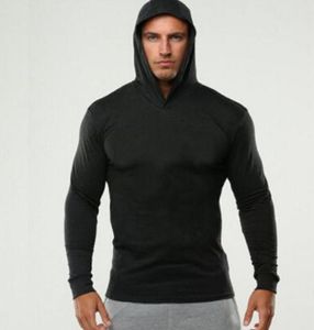 Mens GYM Fitness Hoodies Solid Color sports shirt Casual Tops Fashion Sweatshirts sportswear Clothing outdoors High Street Print Pullover