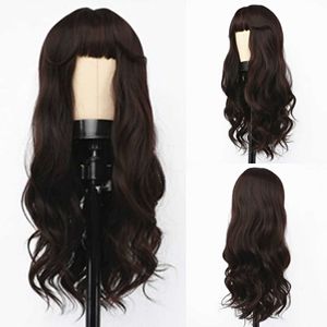Syntetiska peruker peruk kvinnors mode svart te ffy lockigt hår stor våg kemisk fiber hög temperatur silk peruk pannband