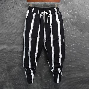 Calças de moda primavera hip hop listrado calças masculinas soltas joggers streetwear harem calças roupas algemado tornozelo comprimento