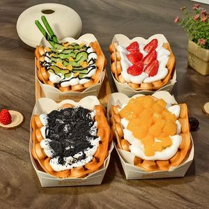 Decorative Flowers Customized Design Simulation Flat Bubble Waffle Egg Model Orio Croffle Grape Ice Cream Props Display Sample Window Adver