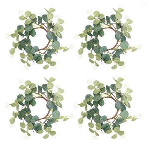 Flores decorativas 4pcs Artificial eucalyptus folhas simulação simulação anel de castiça