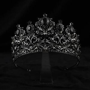 Wedding Hair Jewelry Baroque Vintage Black Crystal Bridal Tiaras Witch Crowns Women Rhinestone Costume Prom Pageant Diadem Wedding Hair Accessories 231128