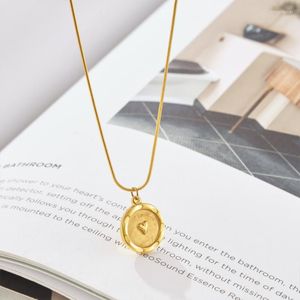 Pendant Necklaces Korean Stylish Fashion Stainless Steel 18k Gold Plated Embossed Heart Charm Coin Necklace Female Jewelry Gift