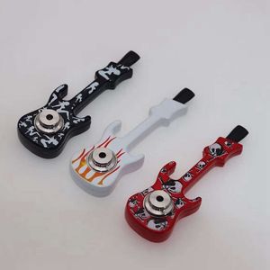 Colorful Guitar Style Metal Alloy Pipes Portable Innovative Removable Filter Smoking Tube Handpipe Dry Herb Tobacco Silver Screen Cap Bowl Cigarette Holder DHL