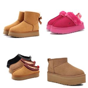 Man Women Platform Boots Tazz Slippers Snow Boots Bow الحفاظ على الحذاء الدافئ من جلد الغنم أفخم أحذية غير رسمية مع أكياس غبار بطاقة Box Card