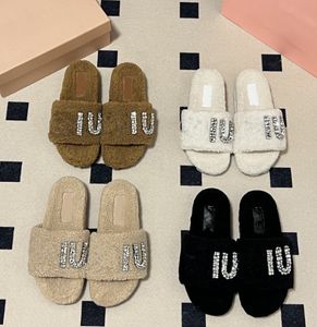 Rhinestone Furry Mium women's thick platform slippers Classic Diamond Lamb wool slippers thick soles outdoor ladies sandals beach slippers