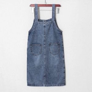 Casual Dresses 2023 Jean Women Spring Summer Pockets Solid Spaghetti Strap Denim Midi Dress Ladies Preppy Style Clothes