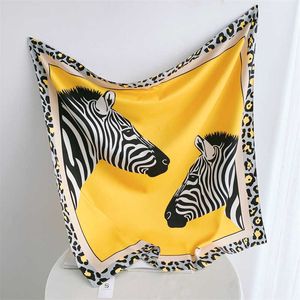 Halsdukar 90 cm silke halsduk kvinnor leopard zebra tryck hand målning fyrkantiga halsdukar spanien echarpes foulards femme wrap bandana stor hijab j230428