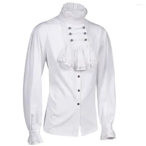 Mäns casual skjortor män halloween kostym cosplay renässans viktorianska toppar kemise homme mens pirate medeltida ruffle steampunk gothic