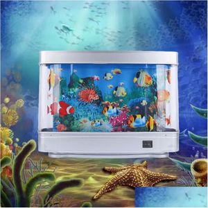 Aquariums Simation Ornamental Fish Tank Lamp Aquarium Sea View Small Table Home Night Decoration Desktop 230923 Drop Delivery Garden Dhnro