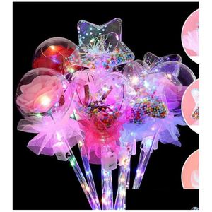 Party Decoration LED GAFT LIGHT UP Glowing Red Rose Flower Wands Clear Ball Stick For Wedding Valentines Day Atmosphere Decor Drop DH4TB