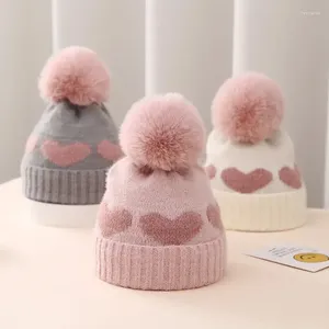 Berets 2023 Autumn Winter Baby Knitted Hats Girls Acrylic Thickening Warm Toddler Beanie Cute Heart For 0-12 Months