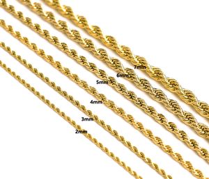 Hermoso regalo de joyería de cadena de cuerda chapada en oro torcido de moda dorada - 2 3 4 5 6 7 mm Cadena de cuerda de oro de alta calidad con un collar de acero inoxidable.