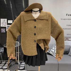 Maglieria da donna Risvolto alla moda semplice ed elegante Versatile maglione cardigan lavorato a maglia vintage stile pigro femminile per le donne