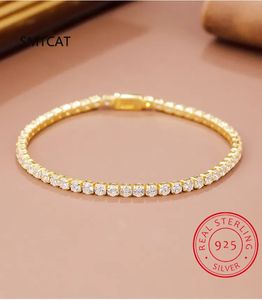 Chain 100% 925 Sterling Silver Simulated Diamond Bracelets for Women Yellow White Gold Color Birthday Jewelry Gift 231127
