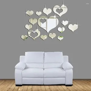 Naklejki ścienne Silver DIY Acryl Mirror Love Hearts for Living Room Sypialnia Domowe dekoracje