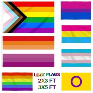 卸売aerlxemrbrae虹色の旗150x90cmバナー100dポリエステルグロメットlgbtゲイレインボープログレスプライドフラグインベントリ