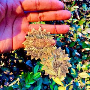 Hoop Earrings Fashion Large Brass Sunflower Standing Ukrainian Elegant And Unique Summer Gifts For Girls