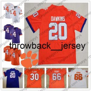 NCAA THR Clemson Tigers #20 Brian Dawkins 30 Dwight Clark 66 William Perry 4 Deshaun Watson Steve Fuller Emekli Orange Mor Beyaz Forma Yüksek