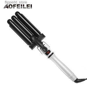 Curling Irons Electric Hair Comb Curling Iron Waver Roller Wand 110-220v Perm Ceramic Triple Barrels Deep Curler Wave Curly Styling Tools Q231128