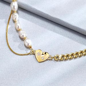 Chains Fashion Simple Necklace Pearl Necklaces Heart Pendent Golden Women Jewelry Ins Korean Style Cubic Accessories