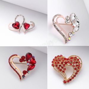 Exquisite Herzform Broschen Frauen Damen Romantische Elegante Rote Strass Kristall Broschen Pins Kleidung Accessoires Geschenke