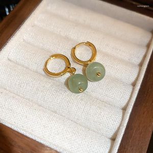 Hoop Earrings Minar Chinese Style Green Hetian Jade Natural Stone For Lady Gold Plated Metal Pendant Earring Statement Jewelry