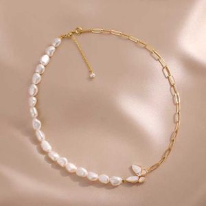 Hänghalsband kupolkameror Allnewme Classic Freshwater Pearl Beaded Halsband för kvinnor Vit Natural Shell Fjäril Asymmetri Link Chookers AA230428