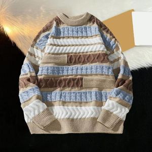 Erkek Sweaters Sıcak Erkekler Kazak Şık Örgü Yumuşak O Boyun Külotu Çizgili Kontrastlı Sonbahar Kış Moda