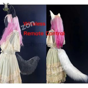 Costumi di anime Canna di volpe anime Cosplay coda elettrica Remoto wireless telecomandata bianca coda nera Animali neri code orecchi fatti a mano Furry coda grande zln231128