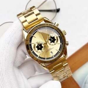 AAA All Dial Work Sapphire 44mm Quarz Chronographen Herren Uhren rote Hände Edelstahlarmband Fixe Lünette Ein oberer Ring mit Tachymeter -Armbanduhren Männern zuschauen