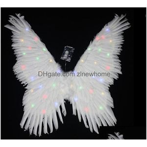 Light Up Pena Borboleta Asas de Anjo Mulheres Adolescente Brilhante Led Piscando Fada Asa Cosplay Trajes de Halloween Acessórios Pogal Drop Dhsvb