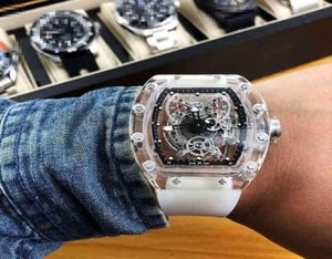 Luxury Designer Leisure Mens Transparent Shell Automatic Mechanical Watch Rectangular Personality Full Hollowed Out Fashion Trendy5514561