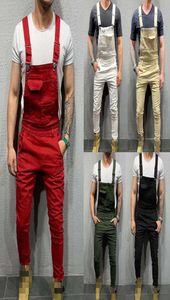 Men Black Jeans Jumpsuits Spring Autumn Casual Skinny Sleeveless Red Denim Overalls Male Slim Green Suspender Pants Streetwear2590165