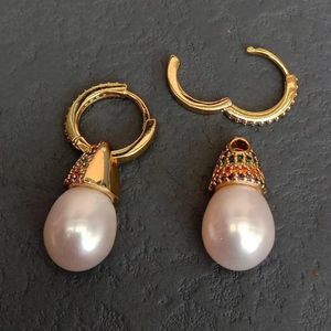 Stud KKGEM 12x15mm Cultured White Pearl Teardrop Shape Cz Pave Gold Plated Cap Drop Hoop Earrings 231128