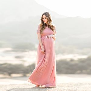 Moderskapsklänningar moderskapsklänning graviditet pografi props dammig rosa lång chiffongklänning eleganta gravida kvinnor kläder spetsklänningar 230428