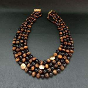 Bärade halsband Yygem 18''21 '' 4strands Natural Smoky Quartz Tiger Eye Round Necklace for Women 230428