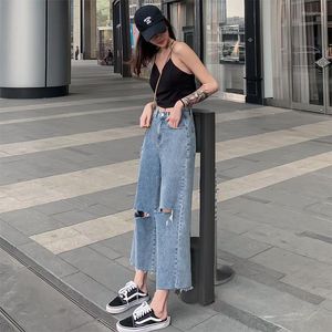 Jeans femininos Hole Ripped Hole Straight Comprimento do tornozelo Demin Palnts Summer Casual Moda High Cídhar Nona TRUSERS U338